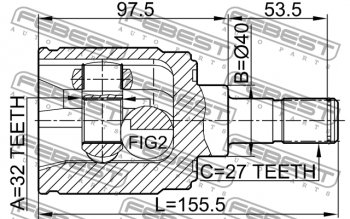 4 199 р. Правый шрус внутренний Febest (32X40X27) Honda Civic ES седан дорестайлинг (2000-2003)  с доставкой в г. Санкт‑Петербург. Увеличить фотографию 4