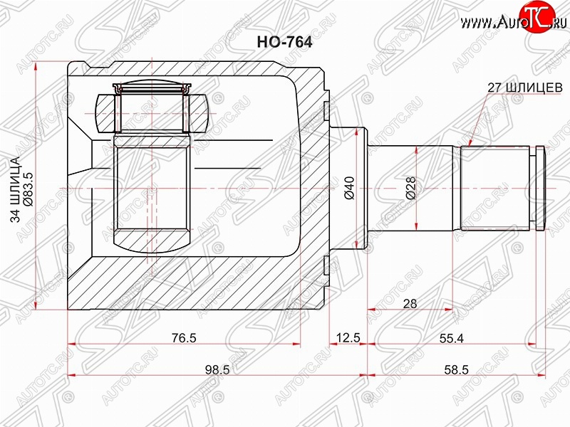 2 389 р. Шрус (внутренний/левый) SAT (34/28 шлицев, d40м) Honda Accord CU седан дорестайлинг (2008-2011)  с доставкой в г. Санкт‑Петербург