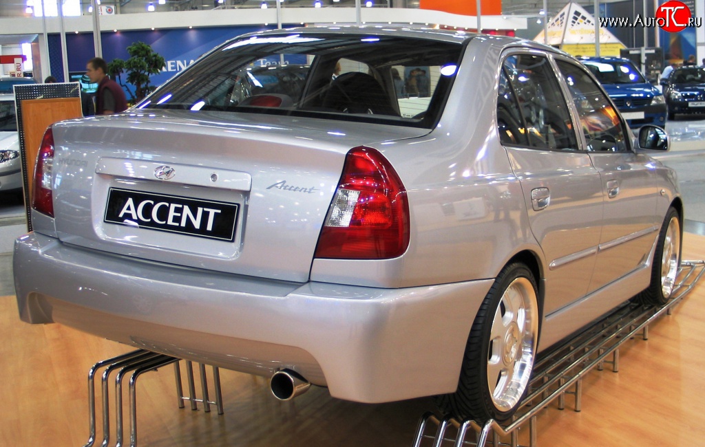 4 699 р. Задний бампер ATH-classic Hyundai Accent седан ТагАЗ (2001-2012) (Неокрашенный)  с доставкой в г. Санкт‑Петербург