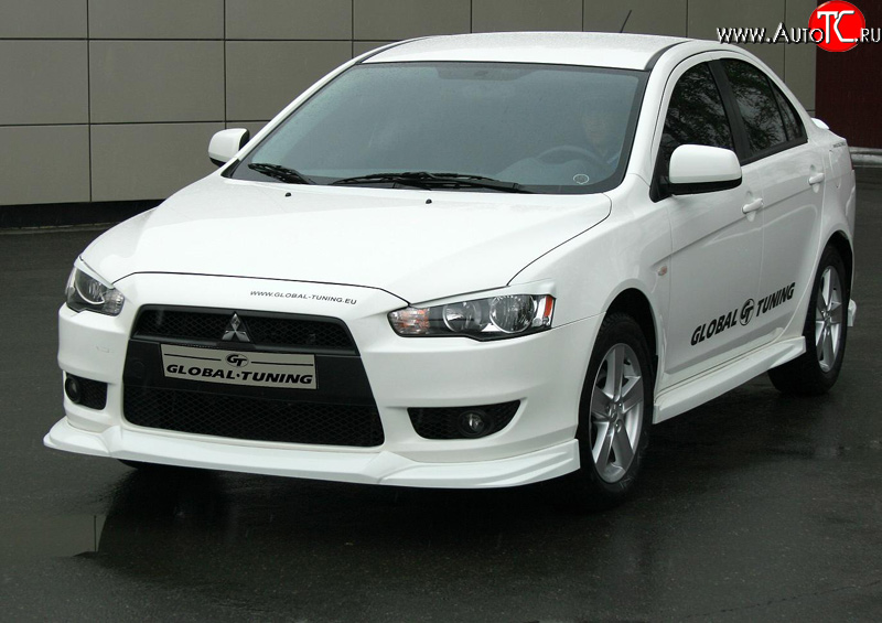 4 749 р. Накладка переднего бампера Mitsubishi global-Tuning Mitsubishi Lancer 10 CY седан дорестайлинг (2007-2010) (Неокрашенная)  с доставкой в г. Санкт‑Петербург