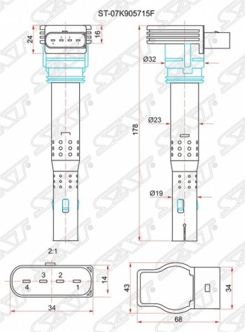 1 399 р. Катушка зажигания SAT  Audi A1 (8X1 хэтчбэк 3 дв.), A3 (8VS седан,  8VA хэтчбэк 5 дв.,  8V1), A6 (C7), Q5 (8R), Skoda Octavia (A5,  A7), Superb (B6 (3T),  B6 (3T5),  (B6) 3T), Volkswagen Passat (B5,  B7), Tiguan (NF)  с доставкой в г. Санкт‑Петербург. Увеличить фотографию 1