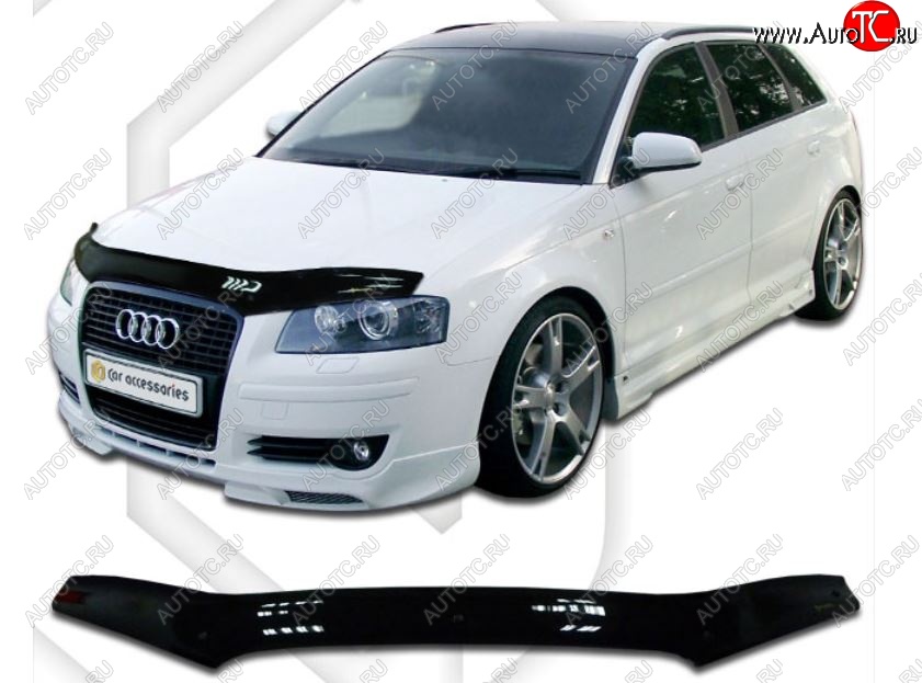 1 799 р. Дефлектор капота CA-Plastiс  Audi A3 ( 8P1 хэтчбэк 3 дв.,  8PA хэтчбэк 5 дв.) (2004-2008) 1-ый рестайлинг, 1-ый рестайлинг (Classic черный, Без надписи)  с доставкой в г. Санкт‑Петербург