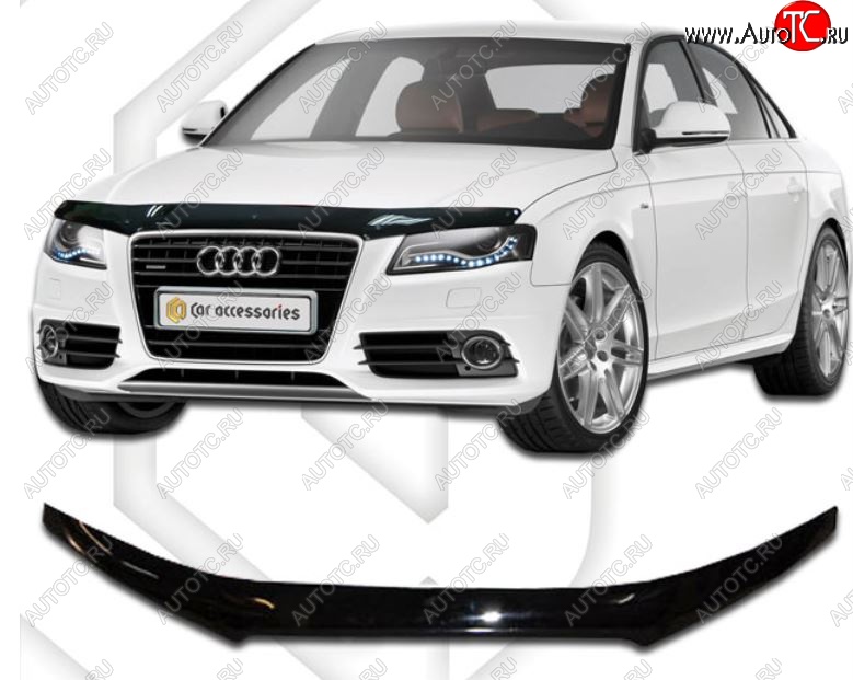 1 899 р. Дефлектор капота CA-Plastic  Audi A4  B8 (2007-2011) дорестайлинг, седан, дорестайлинг, универсал (Classic черный, Без надписи)  с доставкой в г. Санкт‑Петербург