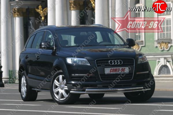 30 509 р. Защита переднего бампера двойная Souz-96 (d42/60)  Audi Q7  4L (2005-2009) дорестайлинг  с доставкой в г. Санкт‑Петербург