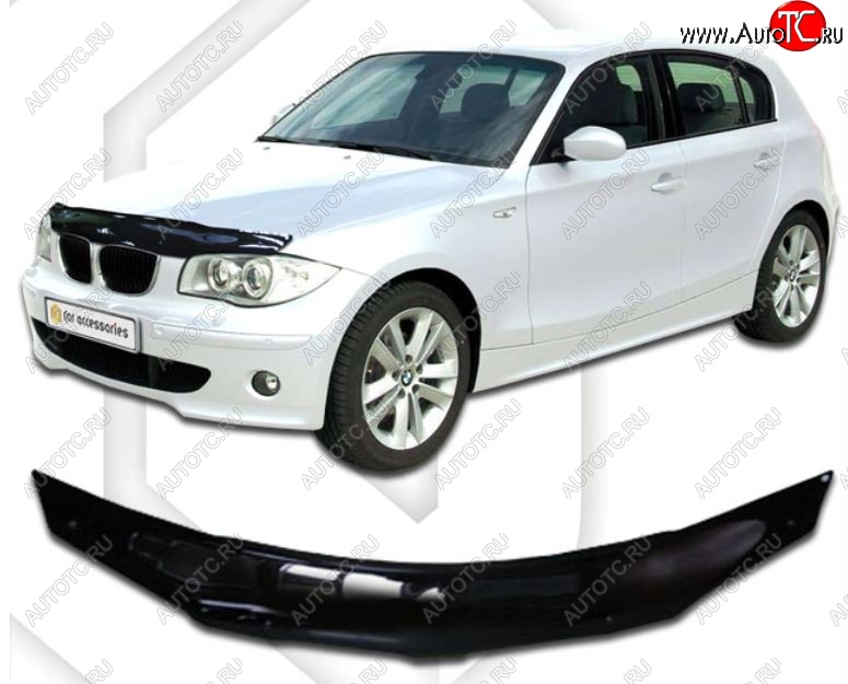 1 799 р. Дефлектор капота CA-Plastic  BMW 1 серия ( E87,  E82,  E81) (2004-2012) хэтчбэк 5 дв. дорестайлинг, купе 1-ый рестайлинг, хэтчбэк 3 дв. рестайлинг, хэтчбэк 5 дв. рестайлинг (Classic черный, Без надписи)  с доставкой в г. Санкт‑Петербург