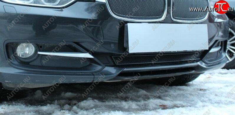 4 199 р. Защитная сетка радиатора в бампер Стрелка 11 Премиум (алюминий)  BMW 3 серия ( F30,  F31) (2012-2015) (Цвет: черный)  с доставкой в г. Санкт‑Петербург