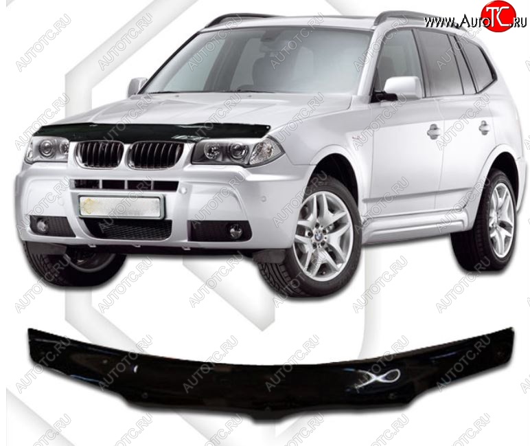 1 799 р. Дефлектор капота CA-Plastic  BMW X3  E83 (2003-2009) (Classic черный, Без надписи)  с доставкой в г. Санкт‑Петербург