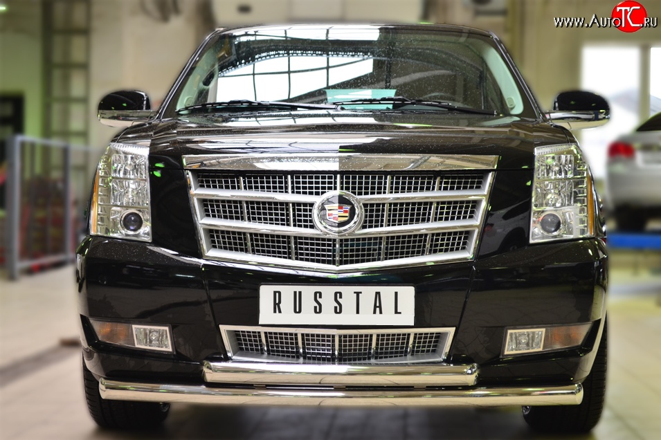 24 499 р. Защита переднего бампера (2 трубыØ76 мм, нержавейка) SLITKOFF Cadillac Escalade GMT926 джип 5 дв. короткая база (2006-2014)  с доставкой в г. Санкт‑Петербург