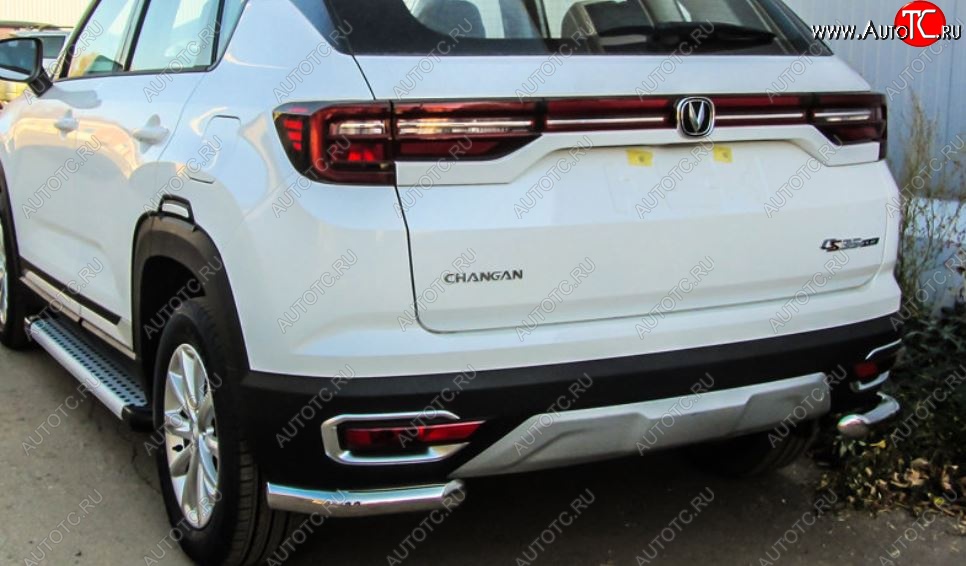 8 399 р. Защита заднего бампера Slitkoff (уголки из 1 трубы d57 мм)  Changan CS35 Plus (2018-2022) дорестайлинг (Нержавейка, Полированная)  с доставкой в г. Санкт‑Петербург