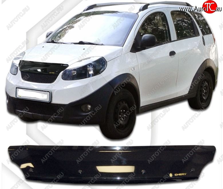 1 589 р. Дефлектор капота CA Plastic (черный)  Chery Indis  S18 (2011-2016) (Classic черный, Без надписи)  с доставкой в г. Санкт‑Петербург