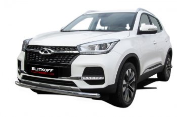 9 399 р. Защита переднего бампера Slitkoff (Ø 57 мм)  Chery Tiggo 4 (2018-2023) (Полированная нержавейка)  с доставкой в г. Санкт‑Петербург. Увеличить фотографию 1