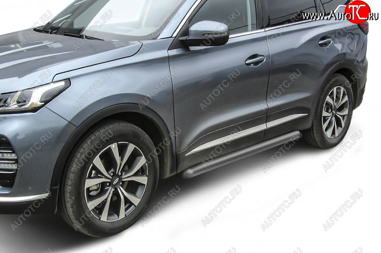 8 499 р. Защита порогов Slitkoff (Ø 76 мм, труба).  Chery Tiggo 7 PRO (2019-2024) (Цвет: серебристый)  с доставкой в г. Санкт‑Петербург