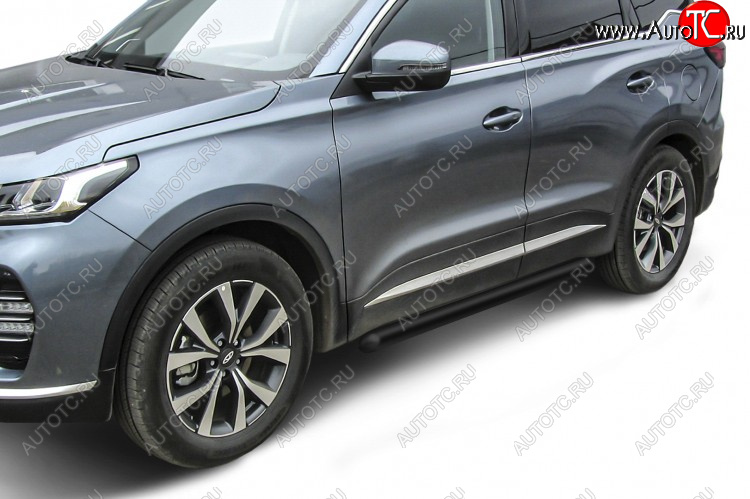 8 499 р. Защита порогов Slitkoff (Ø 76 мм, труба)  Chery Tiggo 7 PRO (2019-2024) (Цвет: черный)  с доставкой в г. Санкт‑Петербург