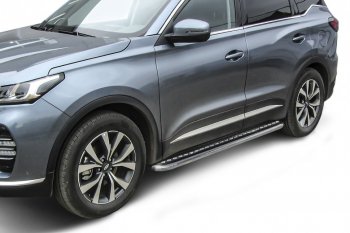 15 499 р. Защита порогов Slitkoff (Ø 57 мм, с листом) Chery Tiggo 7 PRO (2019-2024) (Нержавеющая сталь)  с доставкой в г. Санкт‑Петербург. Увеличить фотографию 1