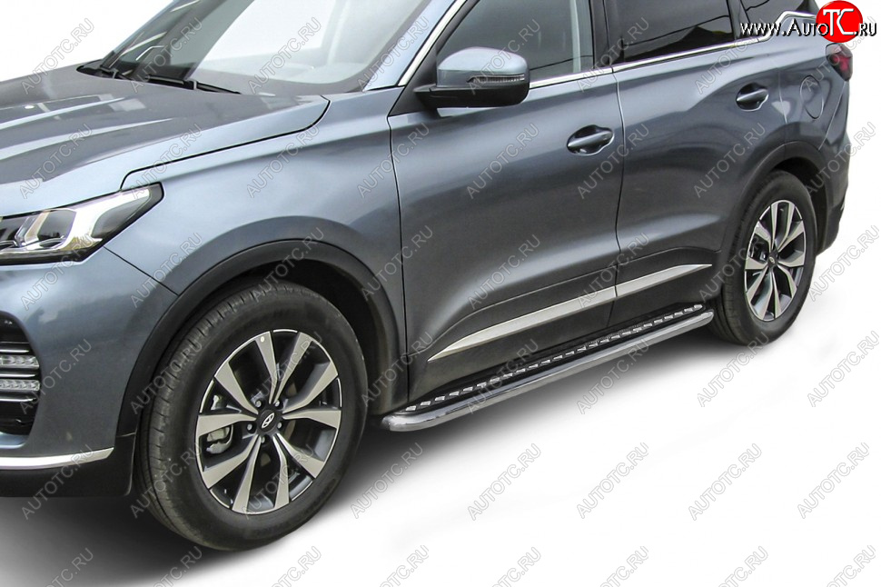 15 499 р. Защита порогов Slitkoff (Ø 57 мм, с листом)  Chery Tiggo 7 PRO (2019-2024) (Нержавеющая сталь)  с доставкой в г. Санкт‑Петербург