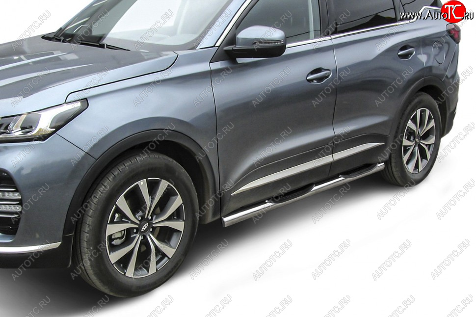 15 499 р. Защита порогов Slitkoff (Ø 76 мм, с проступями)  Chery Tiggo 7 PRO (2019-2024) (Нержавеющая сталь)  с доставкой в г. Санкт‑Петербург