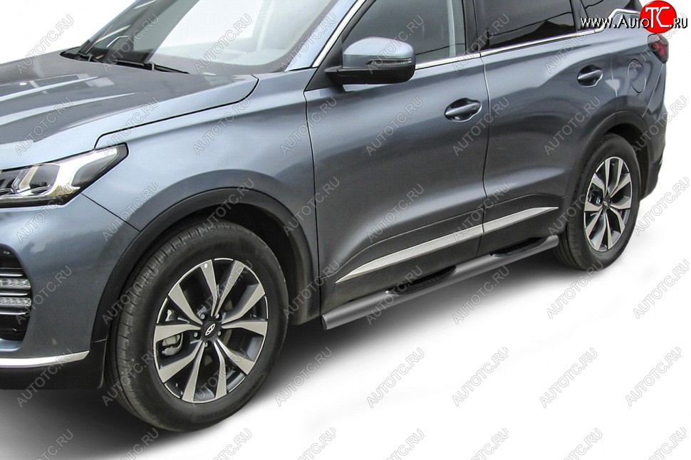 10 849 р. Защита порогов Slitkoff (Ø 76 мм, с проступями)  Chery Tiggo 7 PRO (2019-2024) (Цвет: серебристый)  с доставкой в г. Санкт‑Петербург