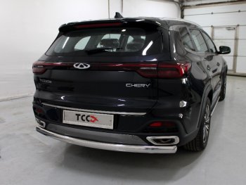 Защита заднего бампера (овальная) ТСС (нержавейка d 75х42 мм) Chery Tiggo 8 (T18) рестайлинг (2019-2024)