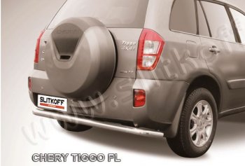 Защита заднего бампера Slitkoff (Ø 57 мм, длинная) Chery Tiggo T11 рестайлинг (2013-2016)  (Сталь окрашенная в цвет: серебристый)