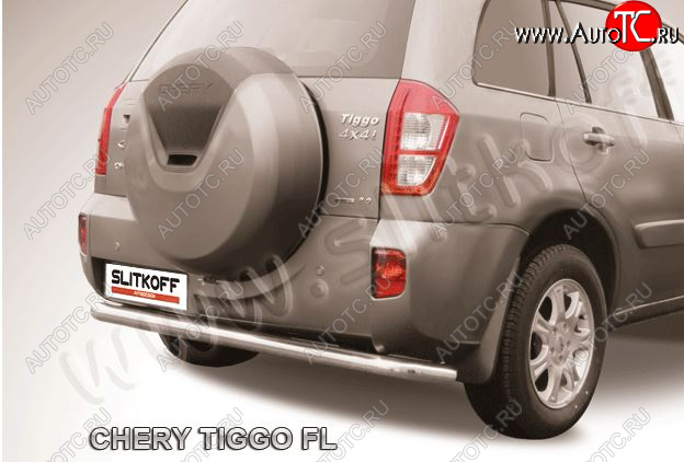 6 999 р. Защита заднего бампера Slitkoff (Ø 57 мм, длинная)  Chery Tiggo T11 (2013-2016) рестайлинг (Сталь окрашенная в цвет: серебристый)  с доставкой в г. Санкт‑Петербург