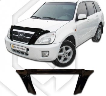 2 599 р. Дефлектор капота (2006-2010) CA-Plastic exclusive  Chery Tiggo T11 (2005-2013) дорестайлинг (серия Classic черный, Без надписи)  с доставкой в г. Санкт‑Петербург. Увеличить фотографию 2