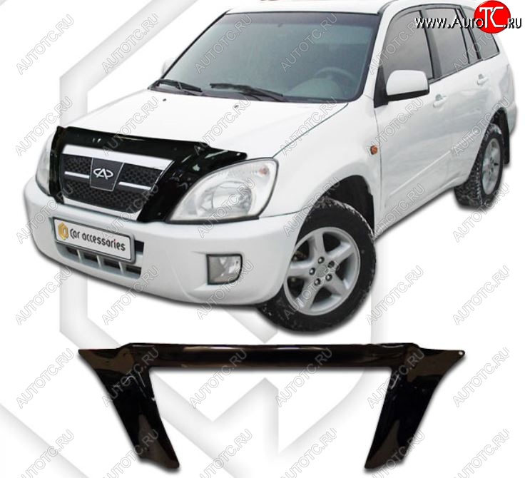 2 459 р. Дефлектор капота CA-Plastic exclusive  Chery Tiggo T11 (2005-2013) дорестайлинг (Classic черный, Без надписи)  с доставкой в г. Санкт‑Петербург