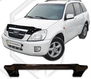 1 799 р. Дефлектор капота CA-Plastic  Chery Tiggo T11 (2005-2013) дорестайлинг (Classic черный, Без надписи)  с доставкой в г. Санкт‑Петербург. Увеличить фотографию 1