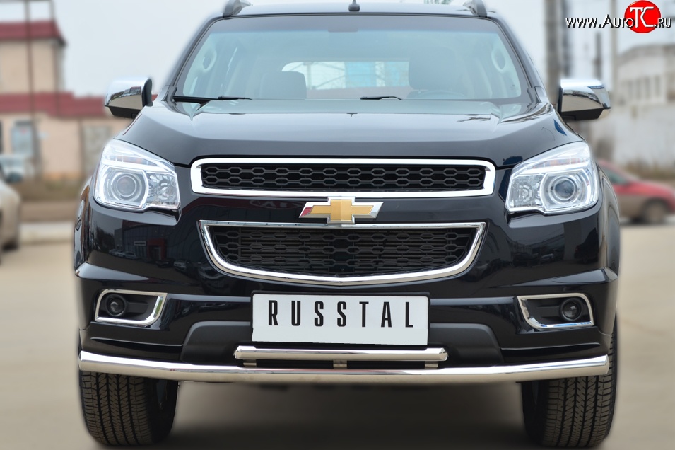 14 599 р. Защита переднего бампера (2 трубыØ63 и 42 мм, нержавейка) Russtal Chevrolet Trailblazer GM800 дорестайлинг (2012-2016)  с доставкой в г. Санкт‑Петербург