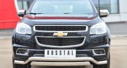 21 899 р. Защита переднего бампера (2 трубыØ76х42 и 63 мм, нержавейка) Russtal Chevrolet Trailblazer GM800 дорестайлинг (2012-2016)  с доставкой в г. Санкт‑Петербург. Увеличить фотографию 1