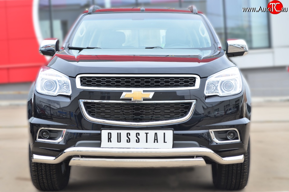 21 899 р. Защита переднего бампера (2 трубыØ76х42 и 63 мм, нержавейка) Russtal Chevrolet Trailblazer GM800 дорестайлинг (2012-2016)  с доставкой в г. Санкт‑Петербург