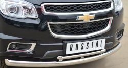 16 699 р. Защита переднего бампера (2 трубыØ76 и 42 мм, нержавейка) Russtal Chevrolet Trailblazer GM800 дорестайлинг (2012-2016)  с доставкой в г. Санкт‑Петербург. Увеличить фотографию 2