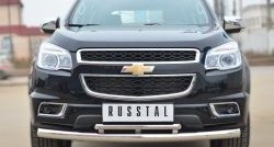 16 699 р. Защита переднего бампера (2 трубыØ76 и 42 мм, нержавейка) Russtal Chevrolet Trailblazer GM800 дорестайлинг (2012-2016)  с доставкой в г. Санкт‑Петербург. Увеличить фотографию 1