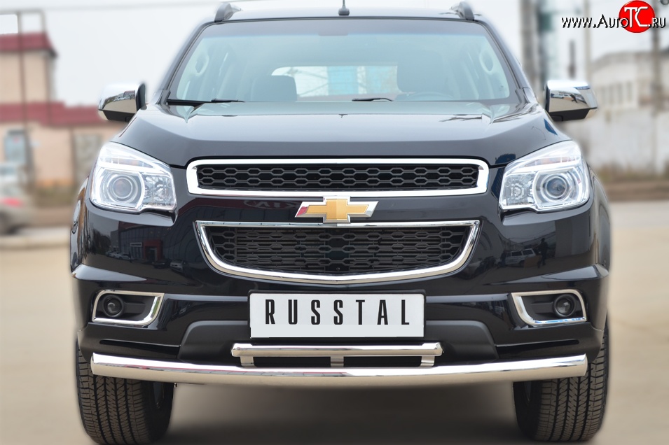 16 699 р. Защита переднего бампера (2 трубыØ76 и 42 мм, нержавейка) Russtal Chevrolet Trailblazer GM800 дорестайлинг (2012-2016)  с доставкой в г. Санкт‑Петербург