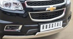 27 999 р. Защита переднего бампера (2 трубыØ75х42 мм, нержавейка) Russtal Chevrolet Trailblazer GM800 дорестайлинг (2012-2016)  с доставкой в г. Санкт‑Петербург. Увеличить фотографию 2