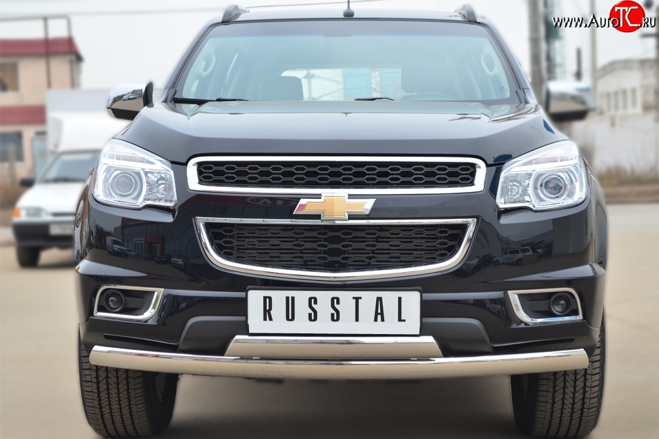 27 999 р. Защита переднего бампера (2 трубыØ75х42 мм, нержавейка) Russtal Chevrolet Trailblazer GM800 дорестайлинг (2012-2016)  с доставкой в г. Санкт‑Петербург