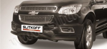 9 399 р. Защита переднего бампера Slitkoff (волна, d57)  Chevrolet Trailblazer  GM800 (2012-2016) дорестайлинг (Сталь с полимерным покрытием. Цвет: чёрный)  с доставкой в г. Санкт‑Петербург. Увеличить фотографию 1