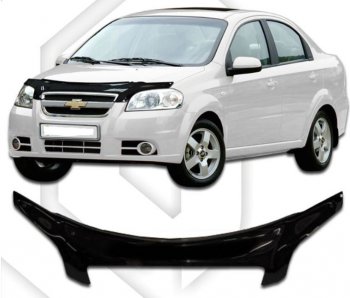 2 599 р. Дефлектор капота CA-Plastiс exclusive  Chevrolet Aveo  T250 (2006-2011) седан рестайлинг (Classic черный, Без надписи)  с доставкой в г. Санкт‑Петербург. Увеличить фотографию 1