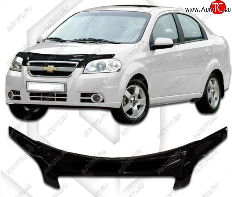 2 599 р. Дефлектор капота CA-Plastiс exclusive  Chevrolet Aveo  T250 (2006-2011) седан рестайлинг (Classic черный, Без надписи)  с доставкой в г. Санкт‑Петербург