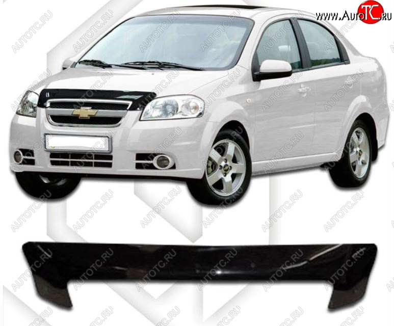 2 299 р. Дефлектор капота CA-Plastiс  Chevrolet Aveo  T250 (2006-2011) седан рестайлинг (Classic черный, Без надписи)  с доставкой в г. Санкт‑Петербург