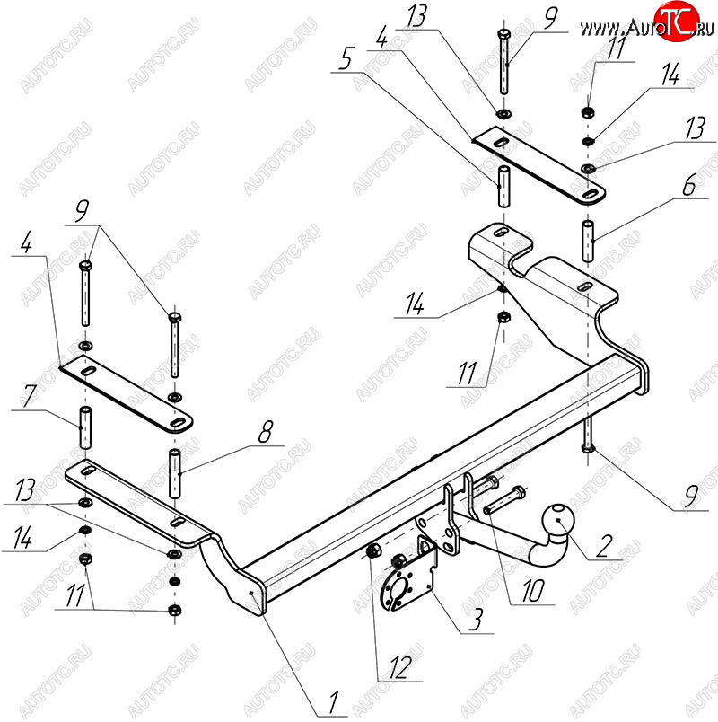 7 249 р. Фаркоп Avtos (съемный шар тип A)  Chevrolet Aveo  T250 (2006-2011) седан рестайлинг (Без электропроводки)  с доставкой в г. Санкт‑Петербург