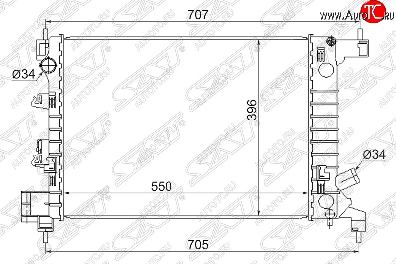 6 249 р. Радиатор двигателя SAT (трубчатый, 1.2/1.4, МКПП) Chevrolet Aveo T300 седан (2011-2015)  с доставкой в г. Санкт‑Петербург