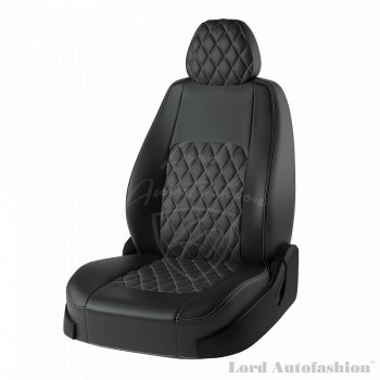 7 999 р. Чехлы для сидений Lord Autofashion Турин Ромб (экокожа) Chevrolet Aveo T300 хэтчбек (2011-2015) (Черный, вставка черная, строчка серая)  с доставкой в г. Санкт‑Петербург. Увеличить фотографию 1