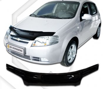 1 989 р. Дефлектор капота CA Plastic (черный)  Chevrolet Aveo  T200 (2002-2008) хэтчбек 5 дв (Classic черный, Без надписи)  с доставкой в г. Санкт‑Петербург. Увеличить фотографию 1