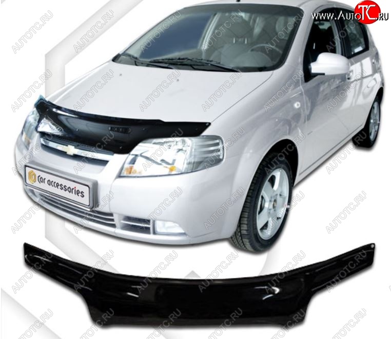 1 989 р. Дефлектор капота CA Plastic (черный)  Chevrolet Aveo  T200 (2002-2008) хэтчбек 5 дв (Classic черный, Без надписи)  с доставкой в г. Санкт‑Петербург