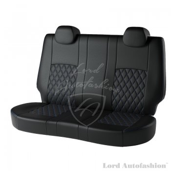 7 399 р. Чехлы для сидений Lord Autofashion Турин Ромб (экокожа)  Chevrolet Aveo ( T200,  T250) (2002-2011) хэтчбек 5 дв, хэтчбек 5 дв рестайлинг (Черный, вставка черная, строчка синяя)  с доставкой в г. Санкт‑Петербург. Увеличить фотографию 2