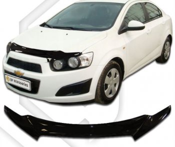 2 799 р. Дефлектор капота CA-Plastic  Chevrolet Aveo  T300 (2011-2015) седан (Classic черный, Без надписи)  с доставкой в г. Санкт‑Петербург. Увеличить фотографию 1