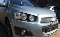 1 539 р. Нижняя сетка на бампер Russtal (хром) Chevrolet Aveo T300 седан (2011-2015)  с доставкой в г. Санкт‑Петербург. Увеличить фотографию 1