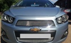 1 539 р. Нижняя сетка на бампер Russtal (хром) Chevrolet Aveo T300 седан (2011-2015)  с доставкой в г. Санкт‑Петербург. Увеличить фотографию 2