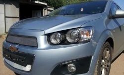 1 539 р. Нижняя сетка на бампер Russtal (хром) Chevrolet Aveo T300 седан (2011-2015)  с доставкой в г. Санкт‑Петербург. Увеличить фотографию 3