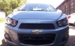 1 469 р. Сетка в решетку радиатора Russtal  Chevrolet Aveo  T300 (2011-2015) седан, хэтчбек (черная)  с доставкой в г. Санкт‑Петербург. Увеличить фотографию 3